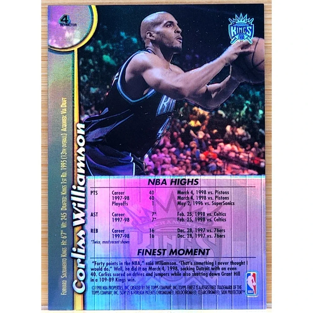 1998-99 TOPPS FINEST CORLISS WILLIAMSON REFRACTOR‎  #4 KINGS